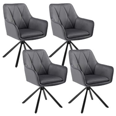 Набір обідніх стільців Lestarain 4 шт., поворотні, для кухні, спальні, вітальні, м'які з підлокітниками та спинкою, металеві ніжки, оксамит, темно-сірий