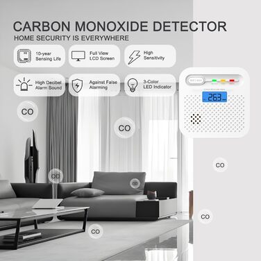 Детектор чадного газу CO з цифровим дисплеєм, портативний, для дому, авто, подорожей, офісу, ресторану, готелю (WiFi, 4 шт.)