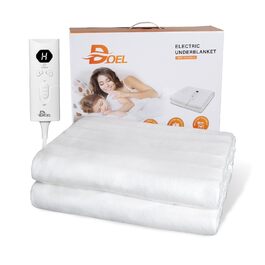 Електрична ковдра DOEL 160x140 см з 10 рівнями нагріву, таймером та функцією машинного прання, 220-230V, 115W, біла