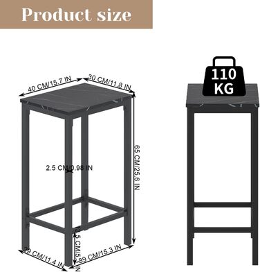 Набір барних столів ReseeZac 4 барні стільці, візерунок чорний мармур, стіл 100х60х90см, табурет 30х40х65см