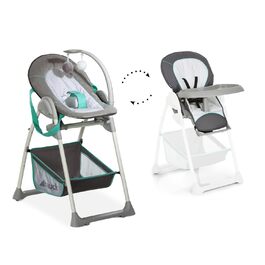 Високий стільчик для годування Hauck Sit N Relax 2in1 з люлькою для немовлят, регульована висота, колеса, великий кошик, піднос, складна конструкція, іграшковий брязкальце (Hearts), від народження до 15 кг