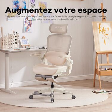 Ергономічне крісло Musso E80 Muse FemmePosture™ для жінок - регулювання спинки до 135°, 3D-підтримка попереку, 17 см 4D-підголівник, висувна підніжка, регулювання глибини та висоти сидіння, регульовані підлокітники (Бежевий)