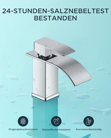 Змішувач для ванної кімнати FORIOUS з водоспадом, одноручний, хром, висота виливу 80 мм, економія води та енергії