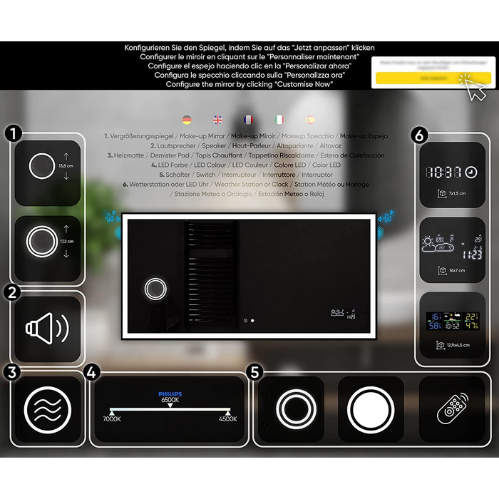 Дзеркало для ванної кімнати з підсвічуванням FORAM - LED дзеркало 120x70 см - на замовлення - сучасний дизайн без рами (Ambient Line)