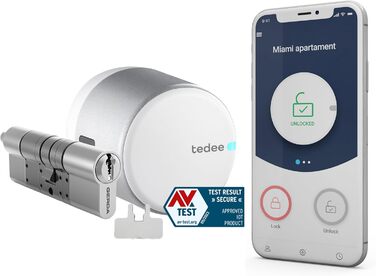 Розумний замок tedee Go з євроциліндром, Bluetooth, App, AV-TEST, Срібло, 30-61/37-68мм