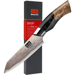 Кухонний ніж SHAN ZU з дамаської сталі з мідним лезом, ручне ковальство, японський ніж, 33 шари дамаської сталі, мідь, професійний, 20 см, серія VENUS. Також: ніж для фруктів 9,5 см