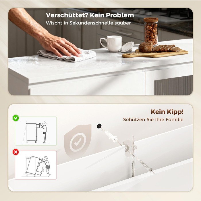 Буфет з 4 висувними ящиками та 2 скляними дверцятами, сучасний дизайн, МДФ, білий