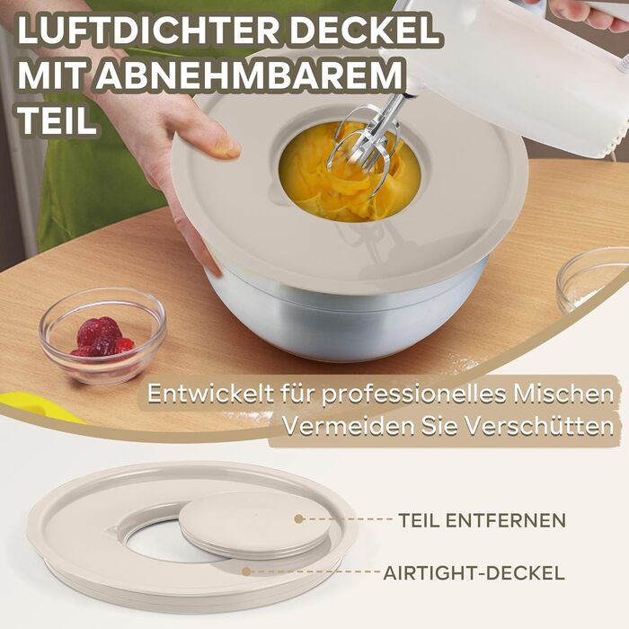 Набір мисок HaWare 6 шт. з нержавіючої сталі з кришками та набором терок, 4.6л/2.8л/2.5л/1.6л/1.2л/0.7л, з силіконовим дном, для миття в посудомийній машині