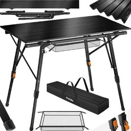Кемпінговий алюмінієвий розкладний стіл Tectake, 90x52 см, чорний, регульовані ніжки, сумка