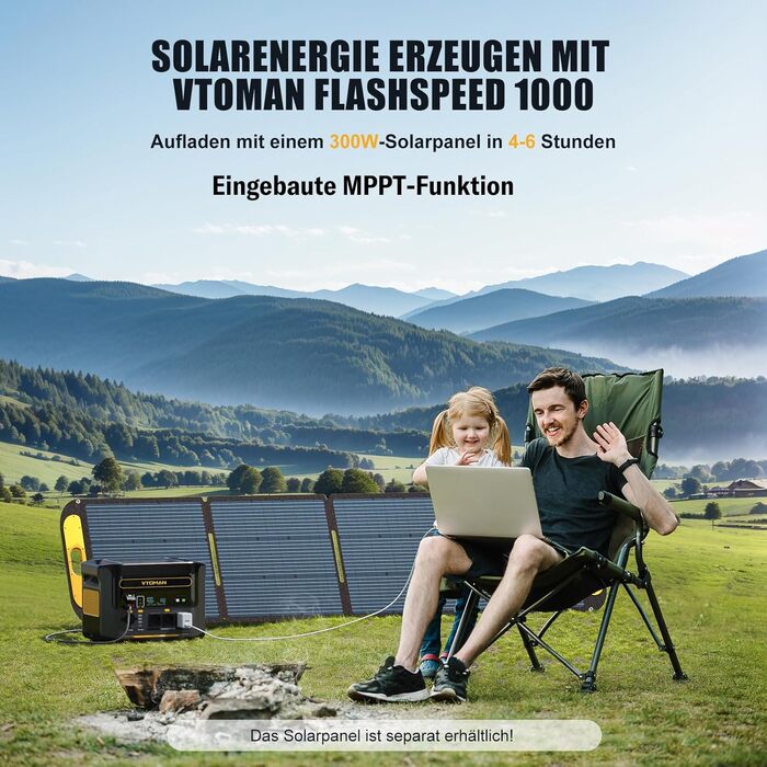 Портативна електростанція VTOMAN 1000W (2000W пік), 828Wh LiFePO4 з сонячною панеллю 110W, швидка зарядка 0-80% за 60 хв, розширювана до 2376Wh для надзвичайних ситуацій, кемпінгу, подорожей, автодому FS1000+110W-A