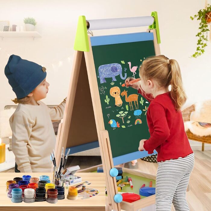 Дерев'яна іграшкова дошка Kinder: двостороння мольберт-дошка з аксесуарами для малювання, для дітей 3-12 років