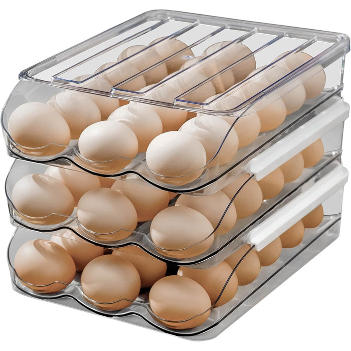 Організатор для яєць у холодильник, великий, прозорий, пластиковий, з автоматичним прокручуванням, стелаж, контейнер, багатоярусний