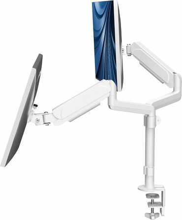 Кріплення для моніторів VIVO STAND-V002KW - тримач для двох моніторів, 43.2-32 дюйми, регулювання висоти, поворотний, настільний кріплення, білий