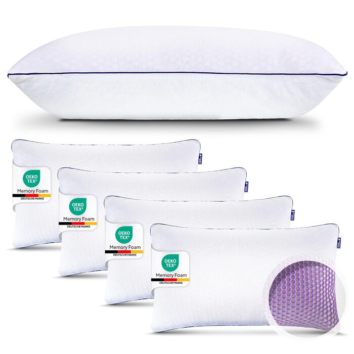 Подушка Mister Sandman 40x80 см, 4 шт. - Ортопедична подушка для шиї з Memory Foam та Honeycomb GelFlex Grid, дихаюча та пральна, для тих, хто спить на боці, спині та животі