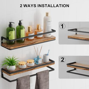 Полиця настінна дерев'яно-металева Wandregal 2 шт 42 см коричнево-чорна для ванної, спальні, вітальні, кухні, офісу