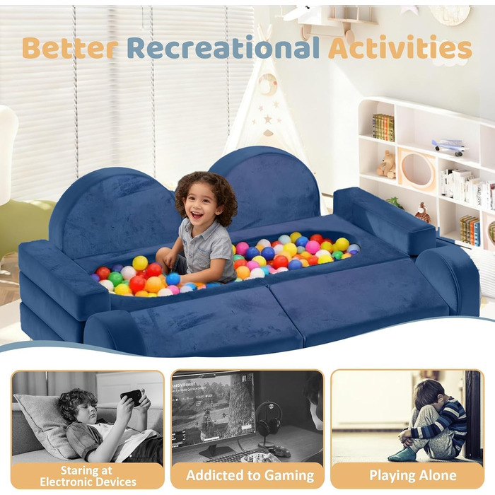 Модульне дитяче диван-конструктор 12 в 1 – сертифікат CPC, дитячий диван-трансформер, дитячий кушетка з міцних пінопластових подушок, ідеальний для дитячої кімнати