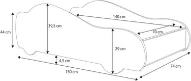 Ліжко дитяче KOBI BATCAR Супергерой, ліжко-машинка для хлопчика, 140x70 см, комплект з матрацом та каркасом