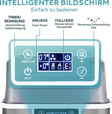 Машина для приготування льоду EUHOMY з нержавіючої сталі, 24 кубики за 13 хвилин, 24 кг/24 год, самоочисна, 3.2 л, з лопаткою та кошиком для дому/кухні/офісу/бару/RV, срібна