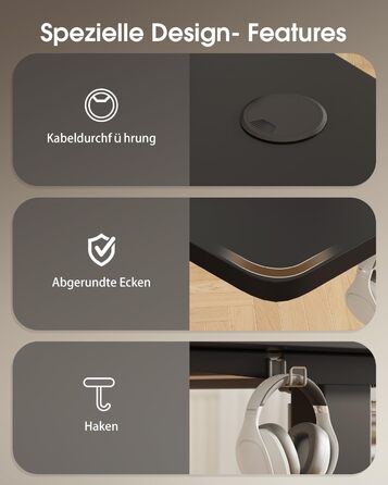 Електричний столик Devoko 160x70 см з регулюванням висоти, з підставкою для монітора, комп'ютерний, 2 функції пам'яті, вінтажний коричневий