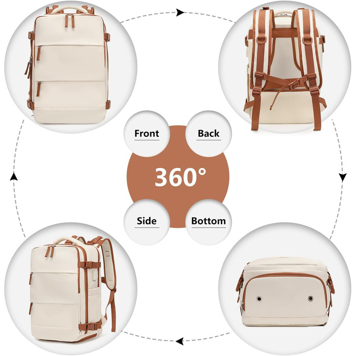 Рюкзак KONO для ручної поклажі 42x30x20, 25L, для ноутбука, Outdoor, для подорожей, спортивний, Weekender, з відділенням для взуття, 42.0 x 30.0 x 20.0 см, Бежевий та Коричневий