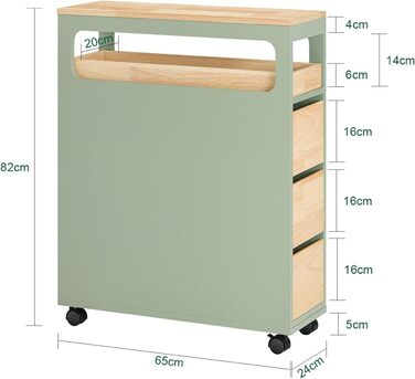 Тумбочка для ванної кімнати SoBuy з колесами, вузька з 3 висувними ящиками, компактна комода з дерева, навісна шафка для маленьких ванних кімнат, туалетів та кухонь, біла, 65x23x82 см, BZR54-W