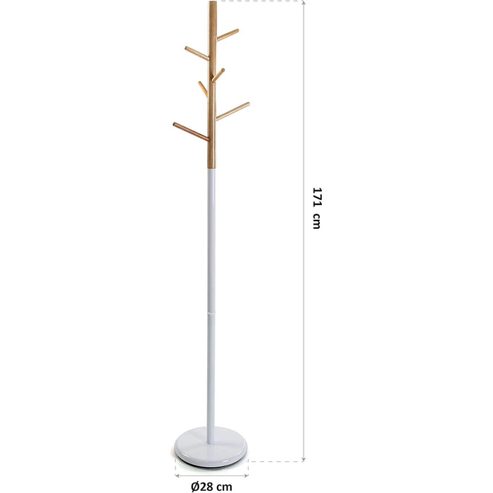 Вішалка для одягу Versa Malmö мінімалістична, з 9 гачками, 171 x 28 x 28 см, метал та дерево, колір білий