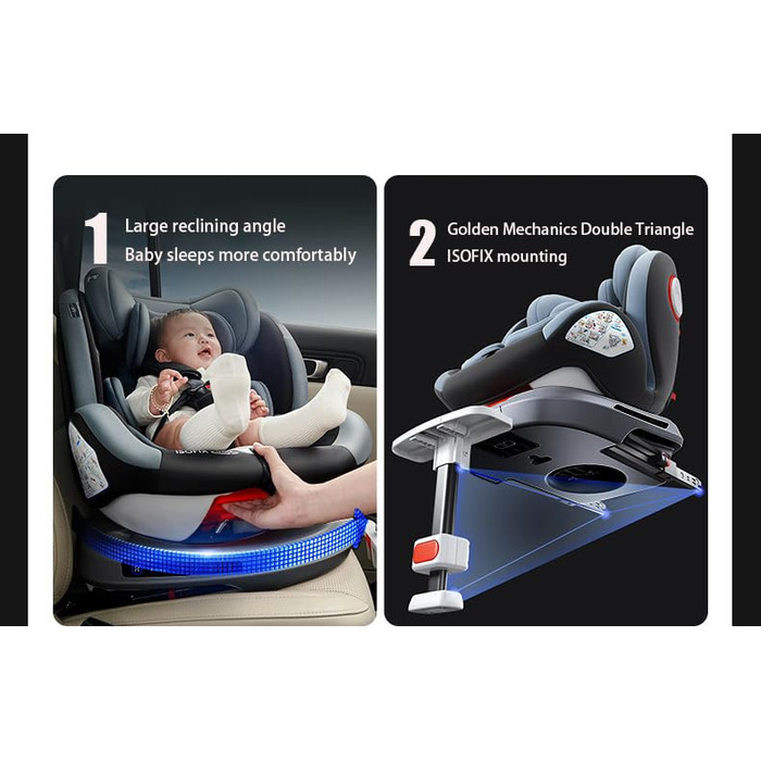 Автокрісло дитяче Magic ZC 360° з регулюванням висоти та нахилу, чорний (без підніжки), оновлена версія C007