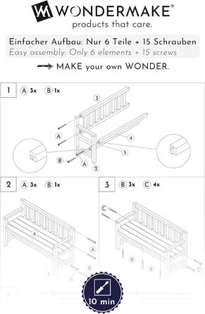 Дитяча дерев'яна лавка Kinder-Gartenbank для саду та відпочинку, 2-місна, з текстильним покриттям та спинкою, масив, білий/сірий/антрацит