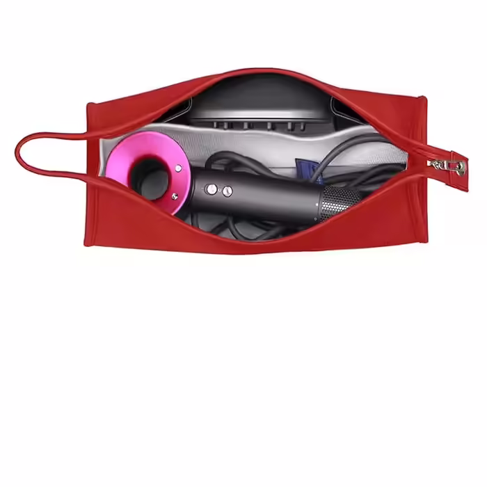 Дорожня сумка HENGSI для Dyson Airwrap Long/Supersonic, водонепроникна, PU шкіра, червона, для фену та аксесуарів