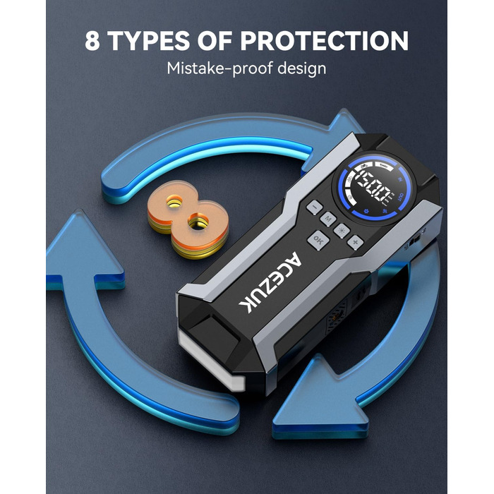 Портативний пусковий пристрій Starthilfe Powerbank з компресором 150PSI, 12V, для автомобілів (бензин/дизель до 12L), LED-ліхтарик, 6000A