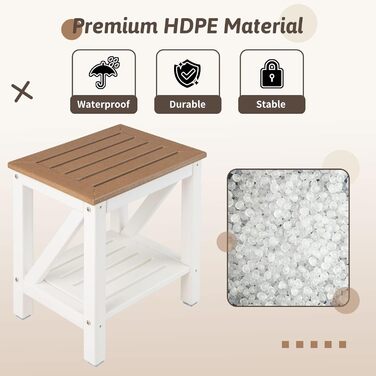 Двоярусна душова лавка GOPLUS з місцем для зберігання, душовий стілець для ванної кімнати, білий та коричневий (43 x 32 x 47 см)