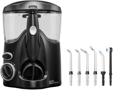 Waterpik Ultra: стаціонарна система для іригації порожнини рота, 6 насадок, 99,9% видалення нальоту, 10 режимів тиску, таймер, чорний