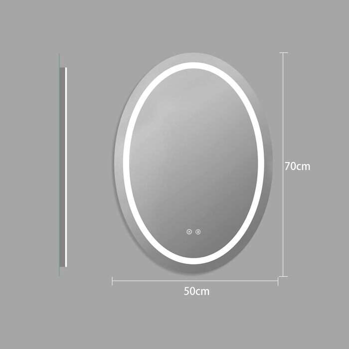 LED дзеркало для ванної кімнати 60x80 см з підсвічуванням, 3 кольори, регулювання яскравості, антизапар, сенсорне управління