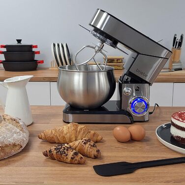 Професійна кухонна машина для замішування тіста Briebe KM1114, 1800W, 5л, 6 швидкостей, збірна чаша, міксер, гак для тіста, венчик