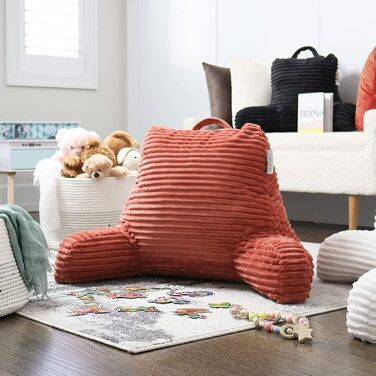 Крісло-подушка Clara Clark для дорослих - спинка для сидіння в ліжку, стандартна плюшева подушка для ліжка, подушка для стільця з подрібненим пінопластом з підлокітниками та кишенями, срібляста (Medium, Misty Rose)