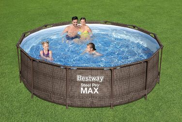 Комплект каркасного басейну Bestway Steel Pro MAX з фільтруючим насосом Ø Ротанговий вигляд (шоколадно-коричневий), круглий (366 x 100 см, комплект з брезентом)