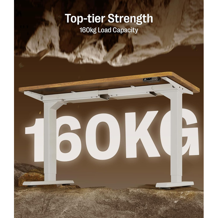 Регульований стіл MAIDeSITe S2 Pro (160x80 см) з електроприводом, 160 кг, захист від зіткнення, білий каркас + вінтажна коричнева стільниця