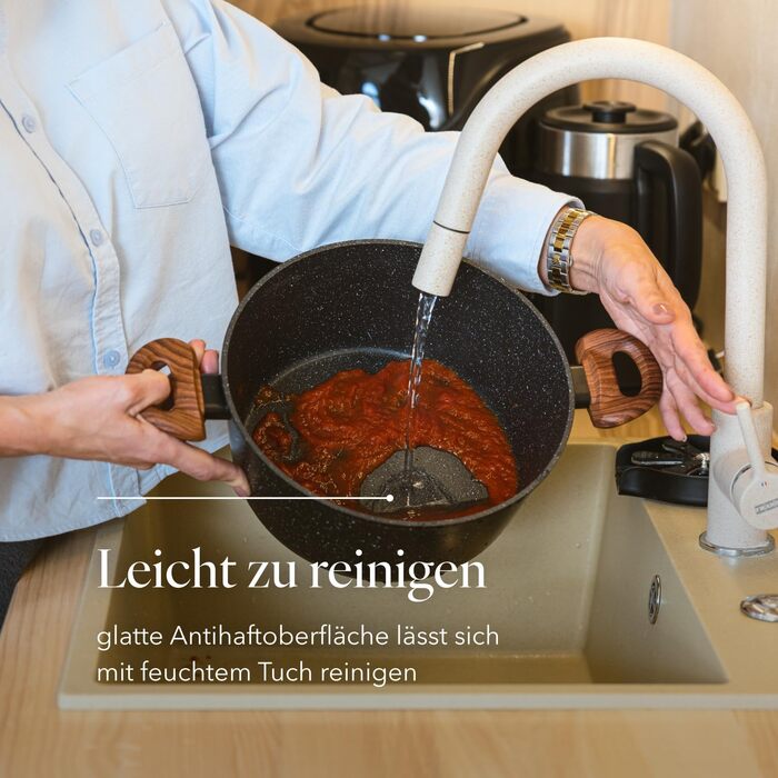 Набір каструль та сковорідок FLORINA 6 предметів, алюмінієві з кришками, для індукції, газу, електроплити, посудомийна машина, чорний (6.5л - 28 см)