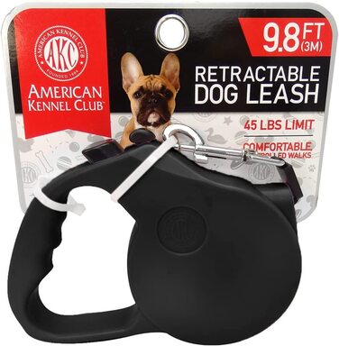 Висувний повідець для собак Американського клубу собаківництва для домашніх тварин вагою до 20,4 кг, без сплутування, фіксатор і відмикання однією рукою, чорний