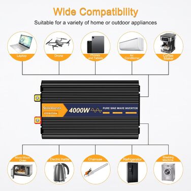 Інвертор Starkbaer 1500 Вт/3000 Вт Перетворювач напруги від 12 В до 230 В Перетворювач напруги з чистою синусоїдою Автомобільний перетворювач з РК-екраном, пультом дистанційного керування, 2 розетками змінного струму ЄС, 1 портом Type-C і 1 портом USB (40