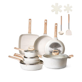 Набір каструль та сковорідок VEVOR з нержавіючої сталі (19 предметів) з кришками з термостійкого скла, антипригарне покриття, для кухні та кемпінгу, підходить для приготування соусів, тушкування та варіння (білий)