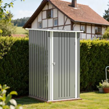 Сарай для інструментів Devoko Metall Gerätehaus 96x98x160 см, сталевий, з похилим дахом, сірий. З рукавичками, замикається.