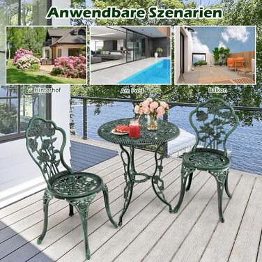 COSTWAY Bistroset: стіл та 2 стільці для саду, балкону, тераси. Алюмінієвий та чавунний комплект меблів білого кольору (Blume, Bronze)