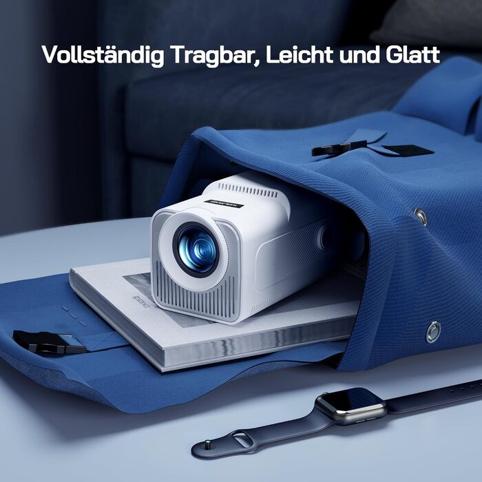 WOLFANG Міні проєктор 4K з Netflix, 26000 люмен, WiFi 6, Smart, 50% Zoom, 180° обертання, сумісний з TV Stick, iOS, Android, PC, PS5, HDMI, AV