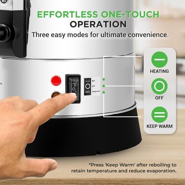 NutriChef Електричний Консервний Автомат та Дозатор Гарячої Води 13л – Нержавіюча Сталь з Безпечним Кришкою та Краном Без Підтікання | Функція Підтримки Теплоти для Глінтвейну, Чай, Кава | Для Професійного та Особистого Використання | 1100W Компактний При