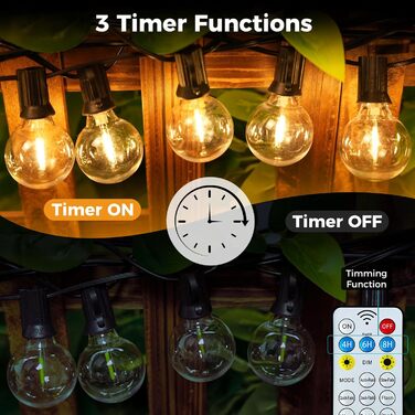 Сонячна гірлянда для вулиці Litogo з 25+2 LED-лампочками G40, 8 режимів, диммування, пульт дистанційного керування, тепле світло, для балкона, саду, тераси