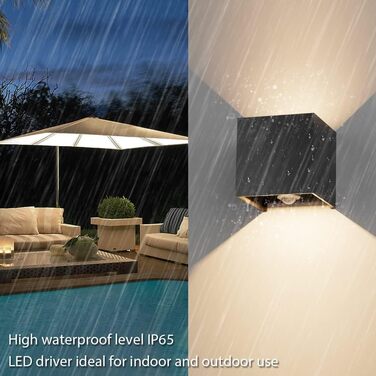 Klighten Зовнішня лампа з датчиком руху 12W, IP65, 3000K тепле біле світло, для внутрішнього та зовнішнього використання, регульований світловий потік, чорний колір