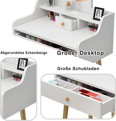 Трюмо YuYe з LED-підсвічуванням, регульованою яскравістю, з пуфом, 5 шухлядами та 3 полицями, сучасний дерев'яний комод для макіяжу білого кольору (121)