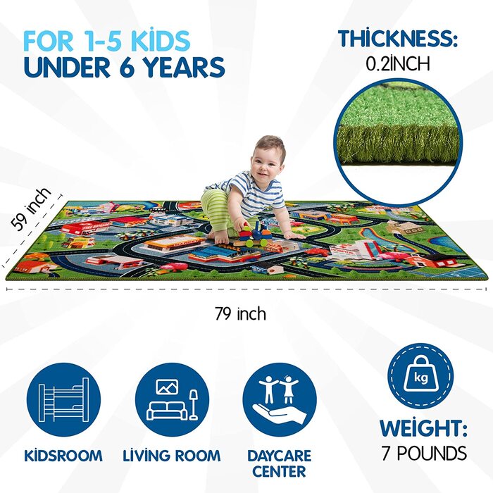 Дитячий дорожній килимок Джексона, 3D великий, 150x200 см, дитячий килимок для хлопчиків і дівчаток, нековзний автомобільний килимок для ігор, дитячий килимок для ігор, дитячий килим 3D дизайн, 150x200 см