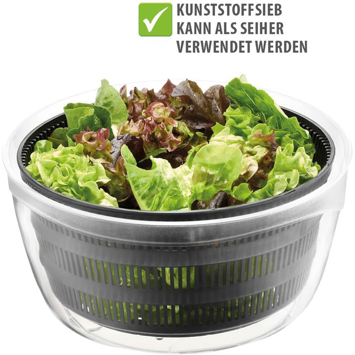 Салатниця GEFU з відром та кришкою для зберігання, 3л, чорно-сіра